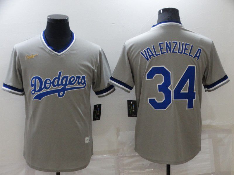 Men Los Angeles Dodgers #34 Valenzuela Grey Throwback Nike Game 2022 MLB Jersey->los angeles dodgers->MLB Jersey
